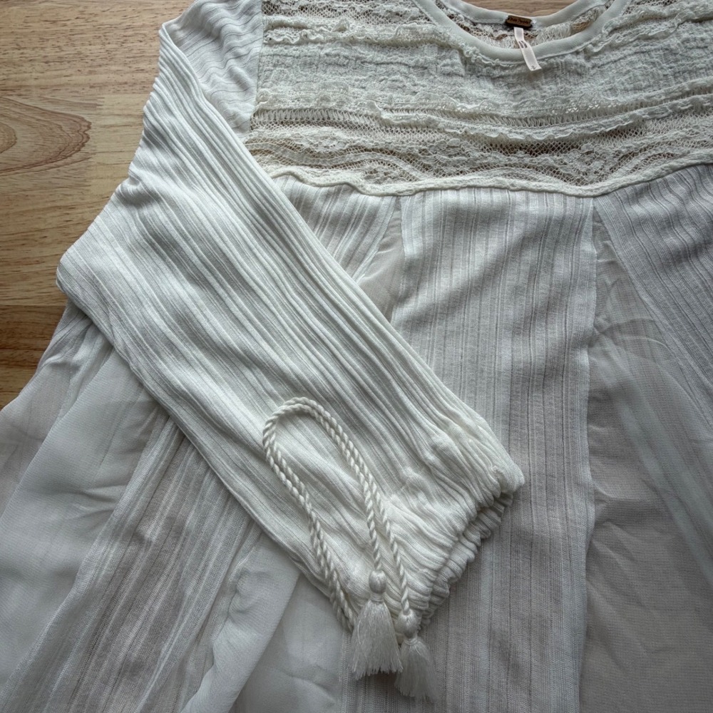 Free People Penny Lane Tunic Size Small Ivory/Off-White Sheer Lace Boho - Picture 3 of 11
